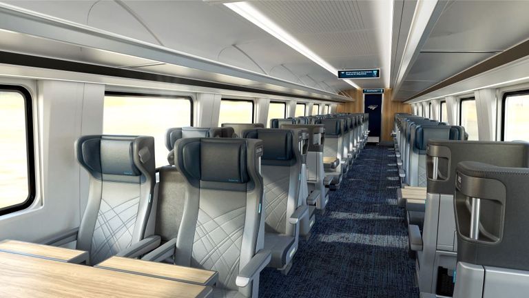 Business Class seating on a recently introduced 'Venture' train set with its 2 + 1 layout