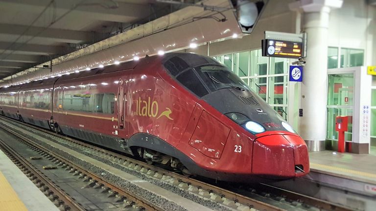 An Italo train in the AV (high-speed) part of Bologna station, which is under ground