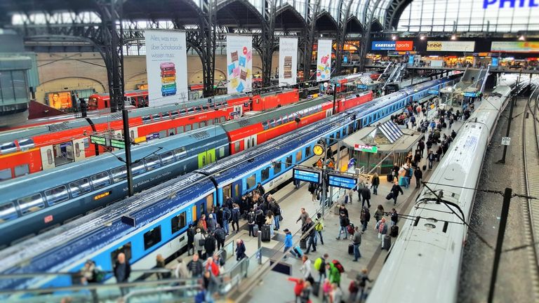 A train heading to Praha / Prague calls at the main station in Hamburg