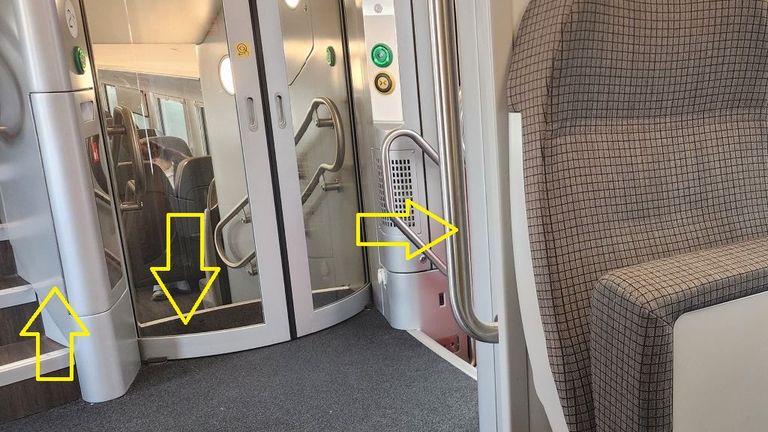 The three sets of steps on a double deck train used on some IC routes in Belgium.