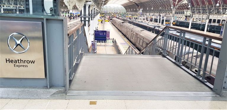 These stairs are the shortest route at Paddington between the Heathrow Express and the Underground station for the trains on to St Pancras.