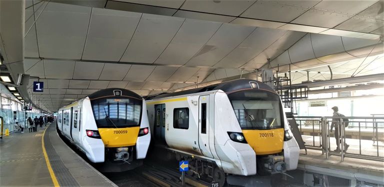 It was easier to capture an image of the Thameslink trains two stops down the line at Blackfriars station - it's South Bank exit is by the Tate Modern