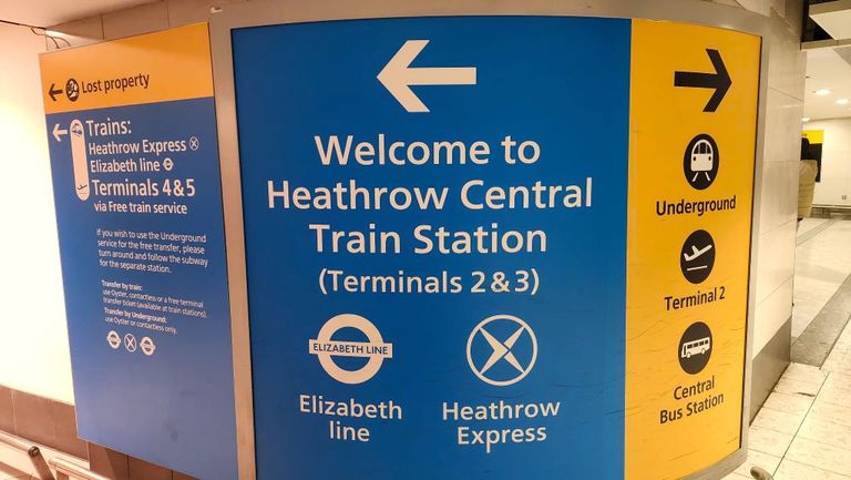 The entrance to Heathrow Central rail station is in a subway link under the streets which connects Terminals 2 and 3 - note the Underground has a separate entrance in this passage way.
