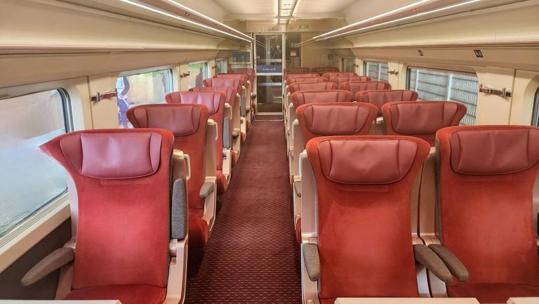 The Premier / Plus class seating saloon on a train travelling from Brussels to Paris