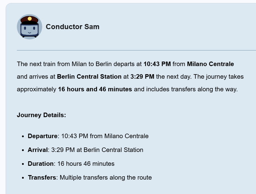 Conductor Sam showing realtime depature information