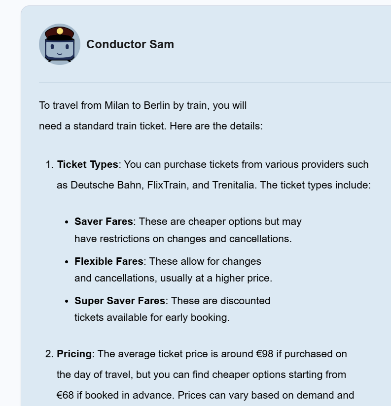 Conductor Sam showing ticket types